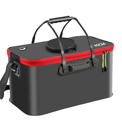 Portable Folding EVA Fishing Bucket Multi Use Live Fish Container with Strap - Black-45cm