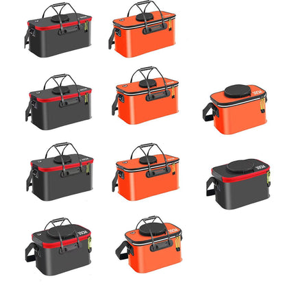 Portable Folding EVA Fishing Bucket Multi Use Live Fish Container with Strap - Orange-40cm