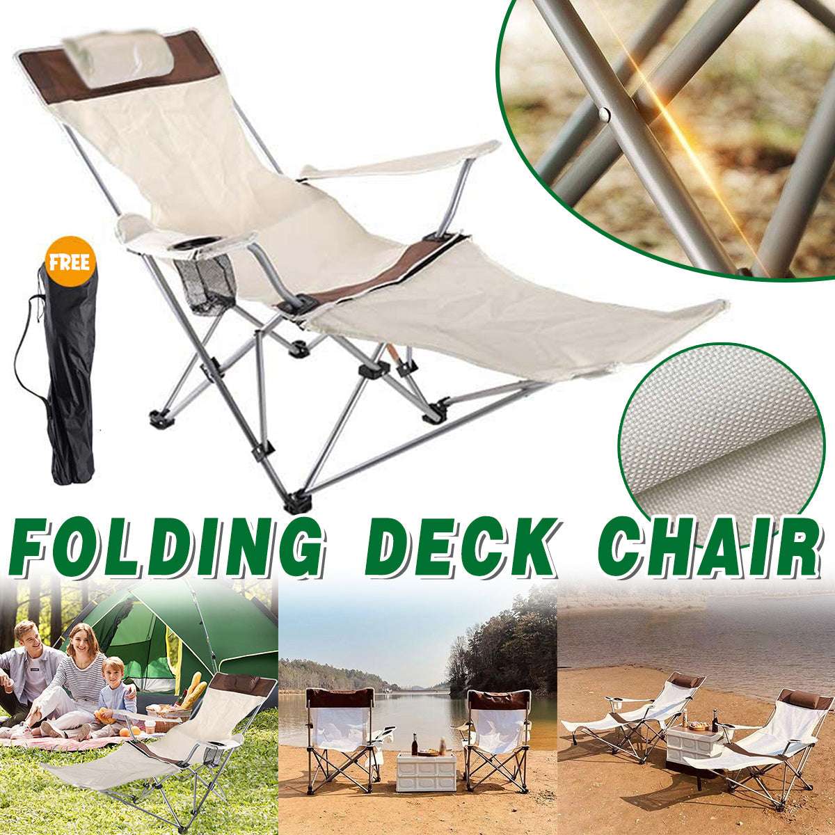 Outdoor Folding Recliner Portable Beach Camping Chair for Sitting and Lying