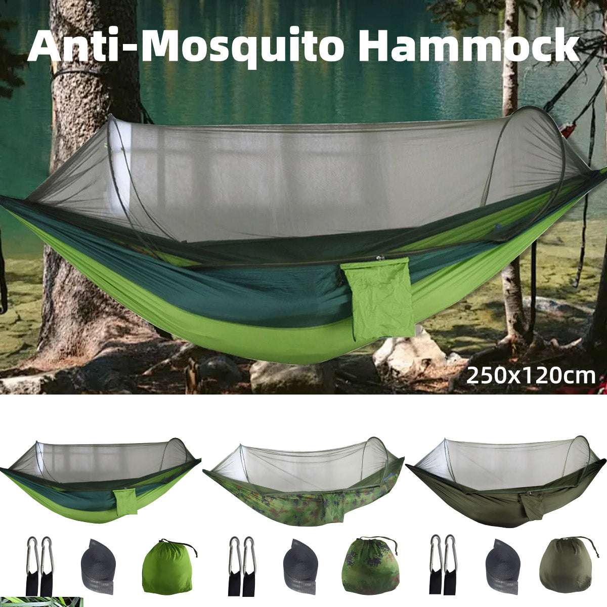 Camping Hammock Tent Set Double Outdoor Hanging Bed With Mosquito Net For Travel - Green