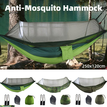 Camping Hammock Tent Set Double Outdoor Hanging Bed With Mosquito Net For Travel - Green