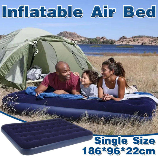 King Size Inflatable Airbed Easy Inflate Flocked Air Mattress Camping Guest Bed