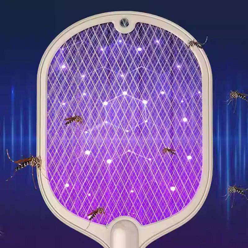 2 In 1 Electric USB Rechargable Racket Fly Swatter Mosquito Insect Killer Zapper - White