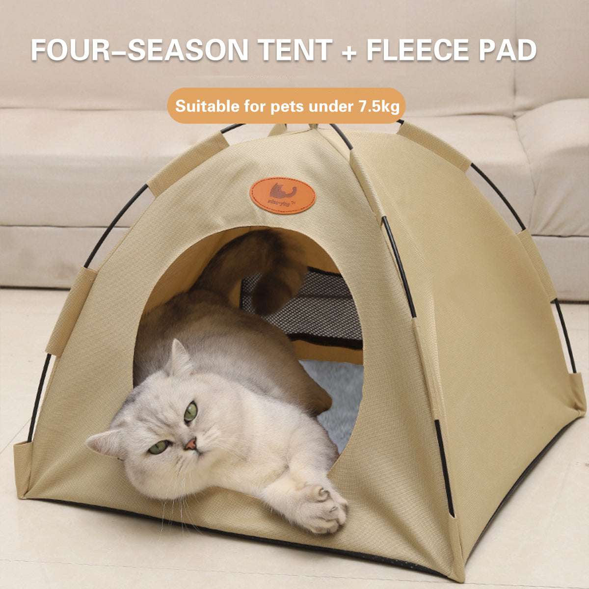 Folding Camping Pet Tent for Cats Puppy Bed Indoor Cat Nest Dog Cave Style House - Large Beige