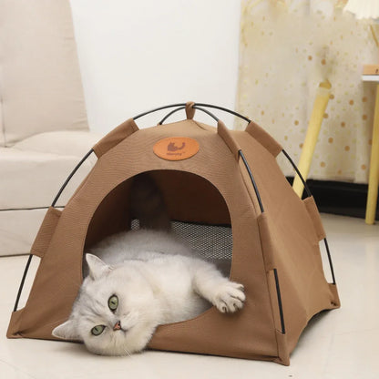 Folding Pet Tent Bed for Cats & Dogs – Large Coffee
