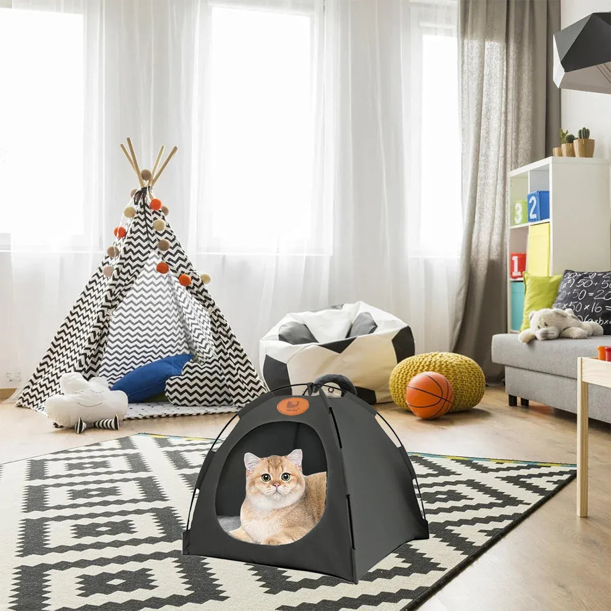 Folding Pet Tent Bed – Large Grey