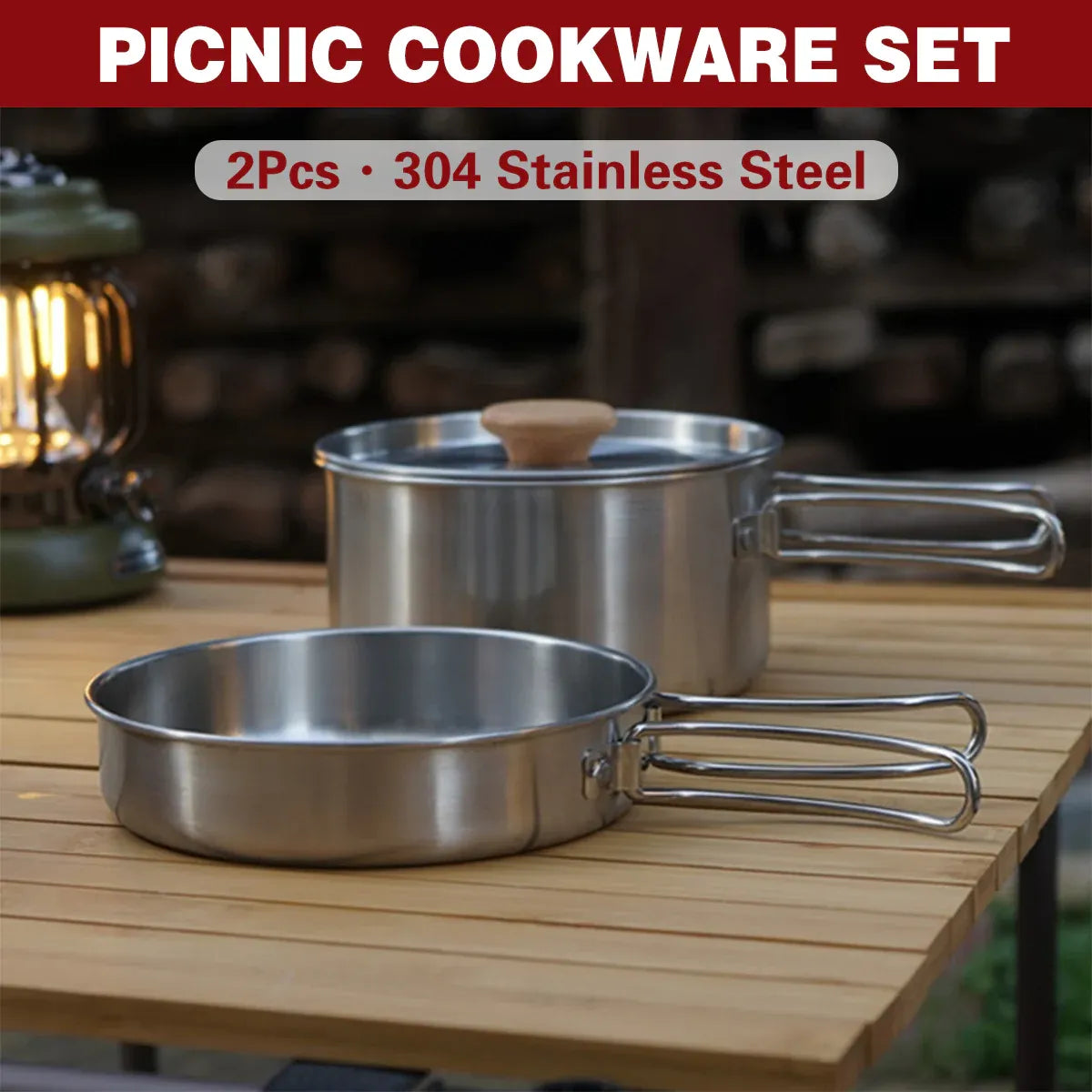 2 Piece Stainless Steel Camping Pot & Pan Set