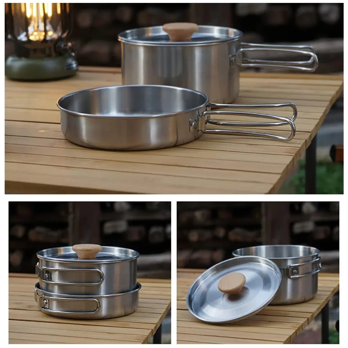 2 Piece Stainless Steel Camping Pot & Pan Set