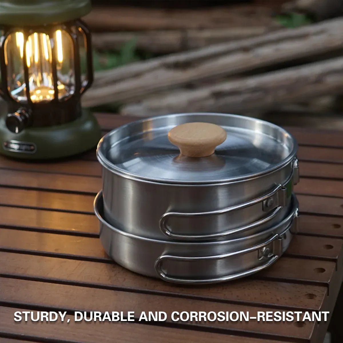 2 Piece Stainless Steel Camping Pot & Pan Set