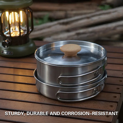 2 Piece Stainless Steel Camping Pot & Pan Set