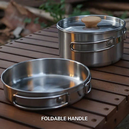 2 Piece Stainless Steel Camping Pot & Pan Set