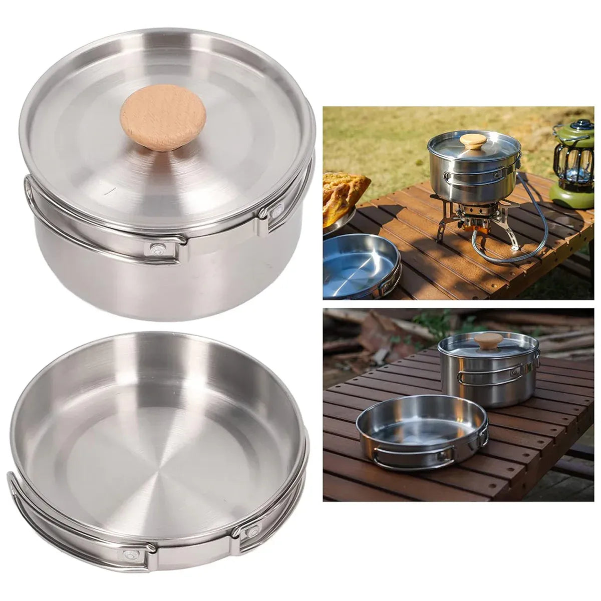 2 Piece Stainless Steel Camping Pot & Pan Set