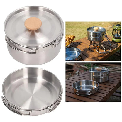 2 Piece Stainless Steel Camping Pot & Pan Set