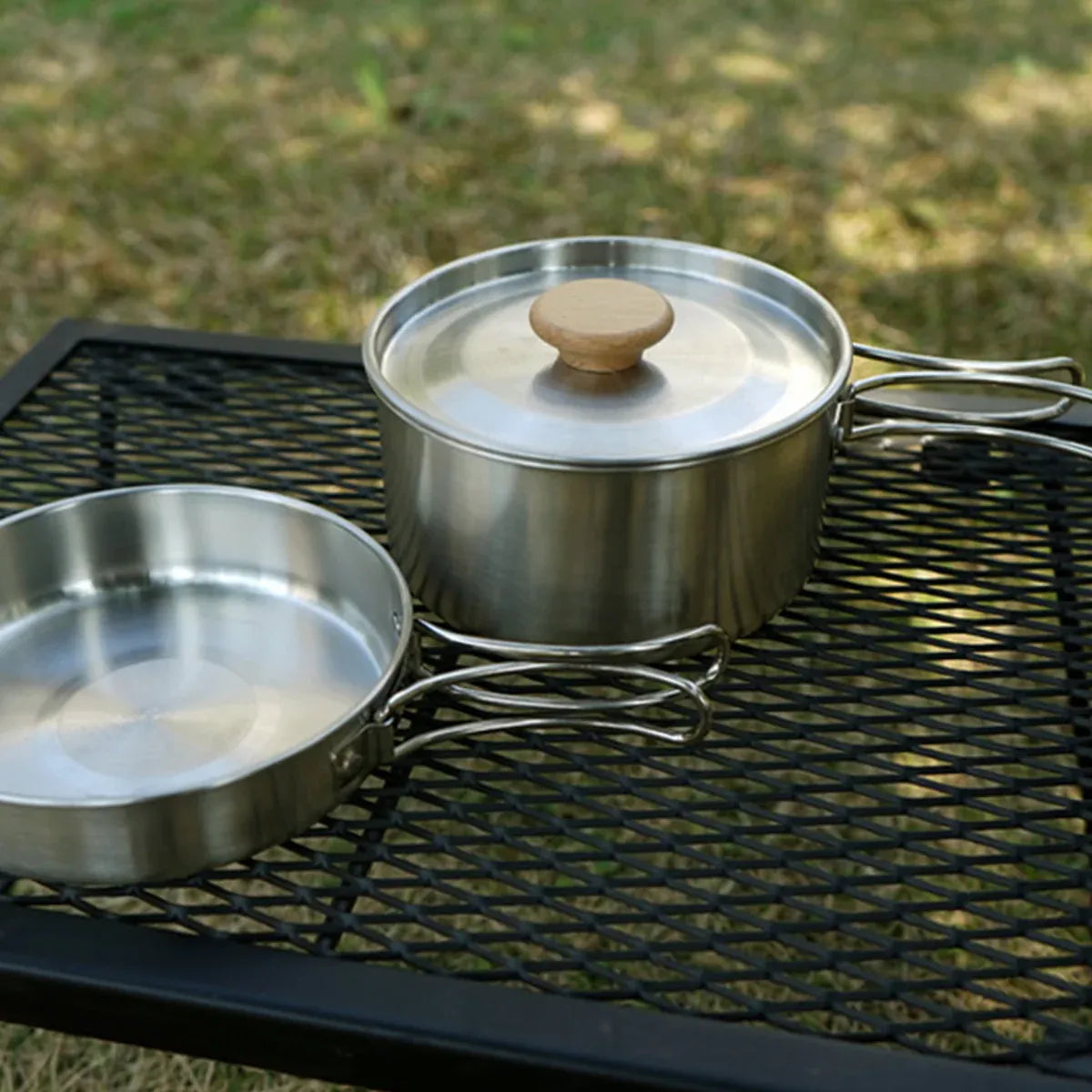 2 Piece Stainless Steel Camping Pot & Pan Set