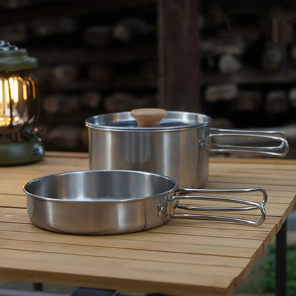 2 Piece Stainless Steel Camping Pot & Pan Set