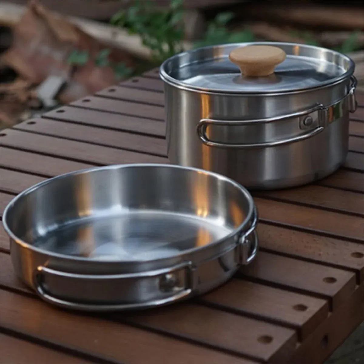 2 Piece Stainless Steel Camping Pot & Pan Set