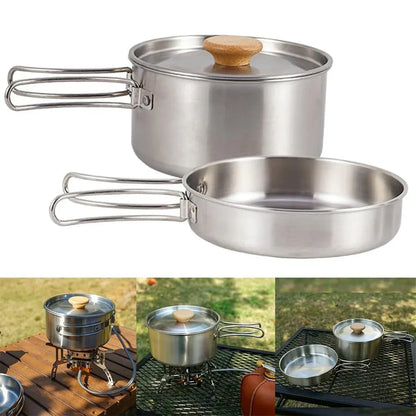 2 Piece Stainless Steel Camping Pot & Pan Set
