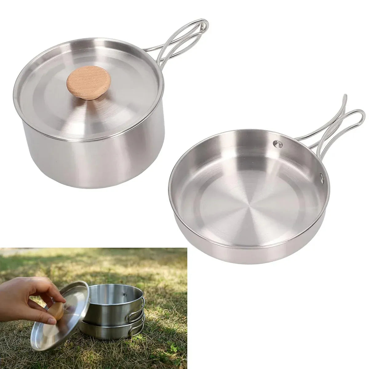 2 Piece Stainless Steel Camping Pot & Pan Set