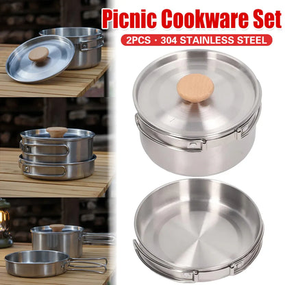 2 Piece Stainless Steel Camping Pot & Pan Set