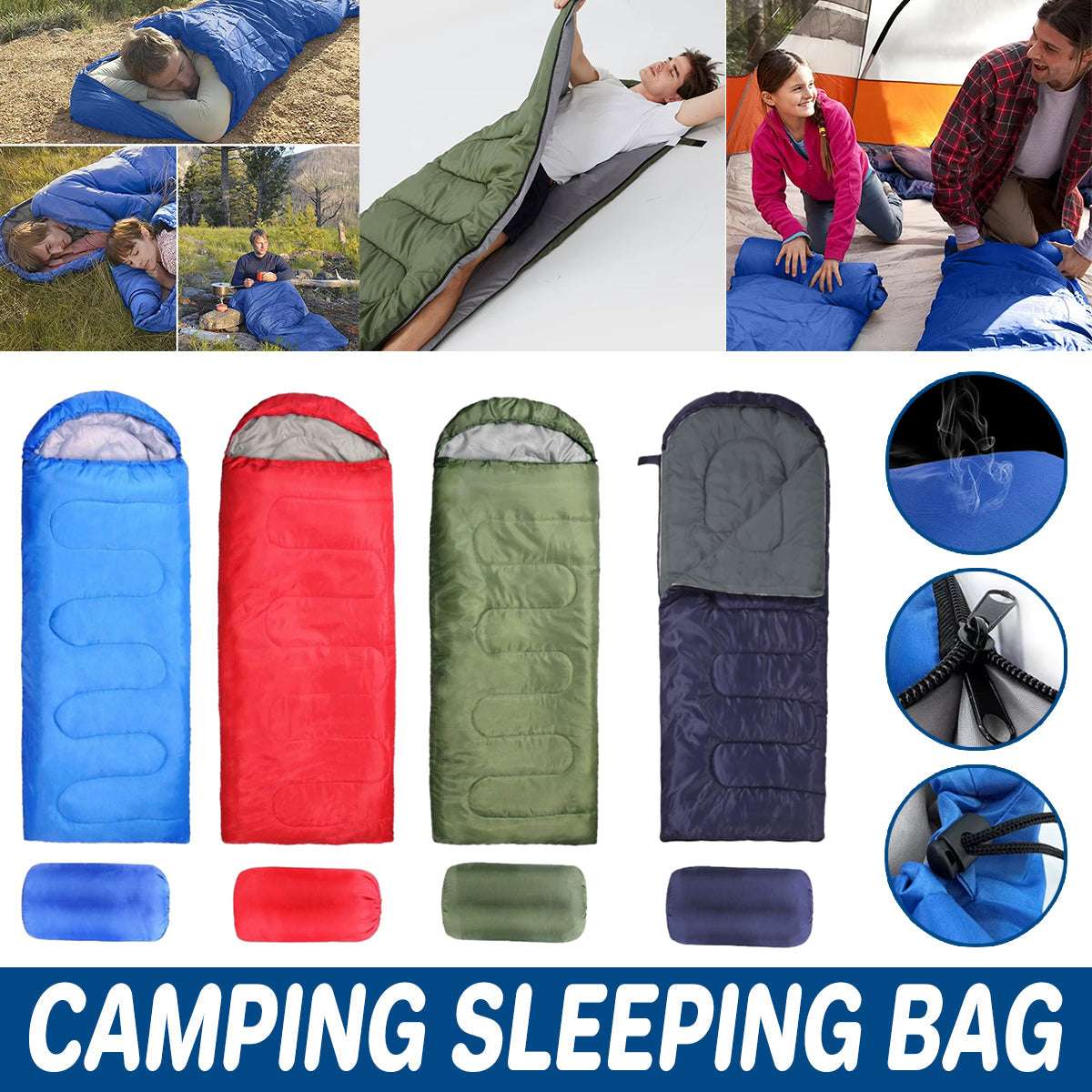 Single Sleeping Bag Outdoor Camping Hiking Thermal Warm Tent Travel Gear - Red