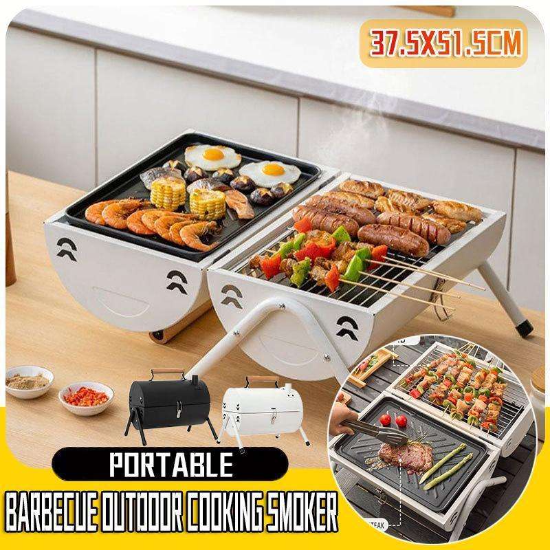 Grillz Charcoal BBQ Portable Grill Camping Barbecue Outdoor Cooking Smoker - White