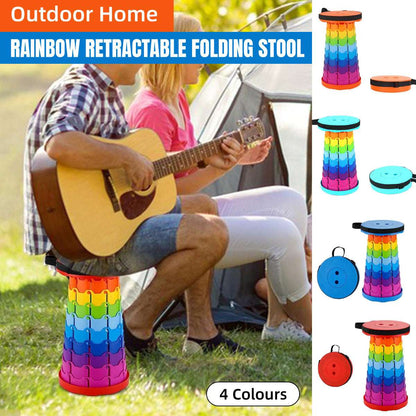 Rainbow Telescopic Folding Stool Thickened Travel Outdoor Seat for Camping - Blue
