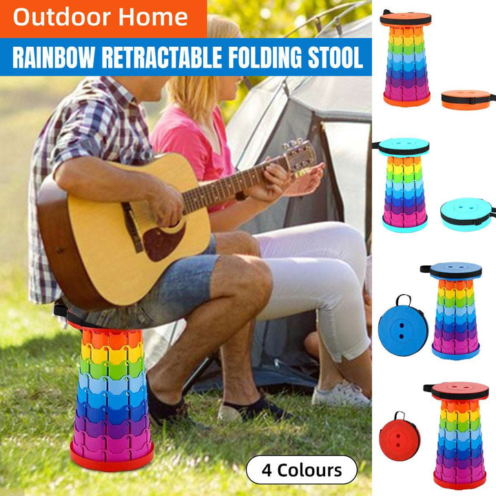 Rainbow Telescopic Folding Stool Thickened Travel Outdoor Seat for Camping - Blue