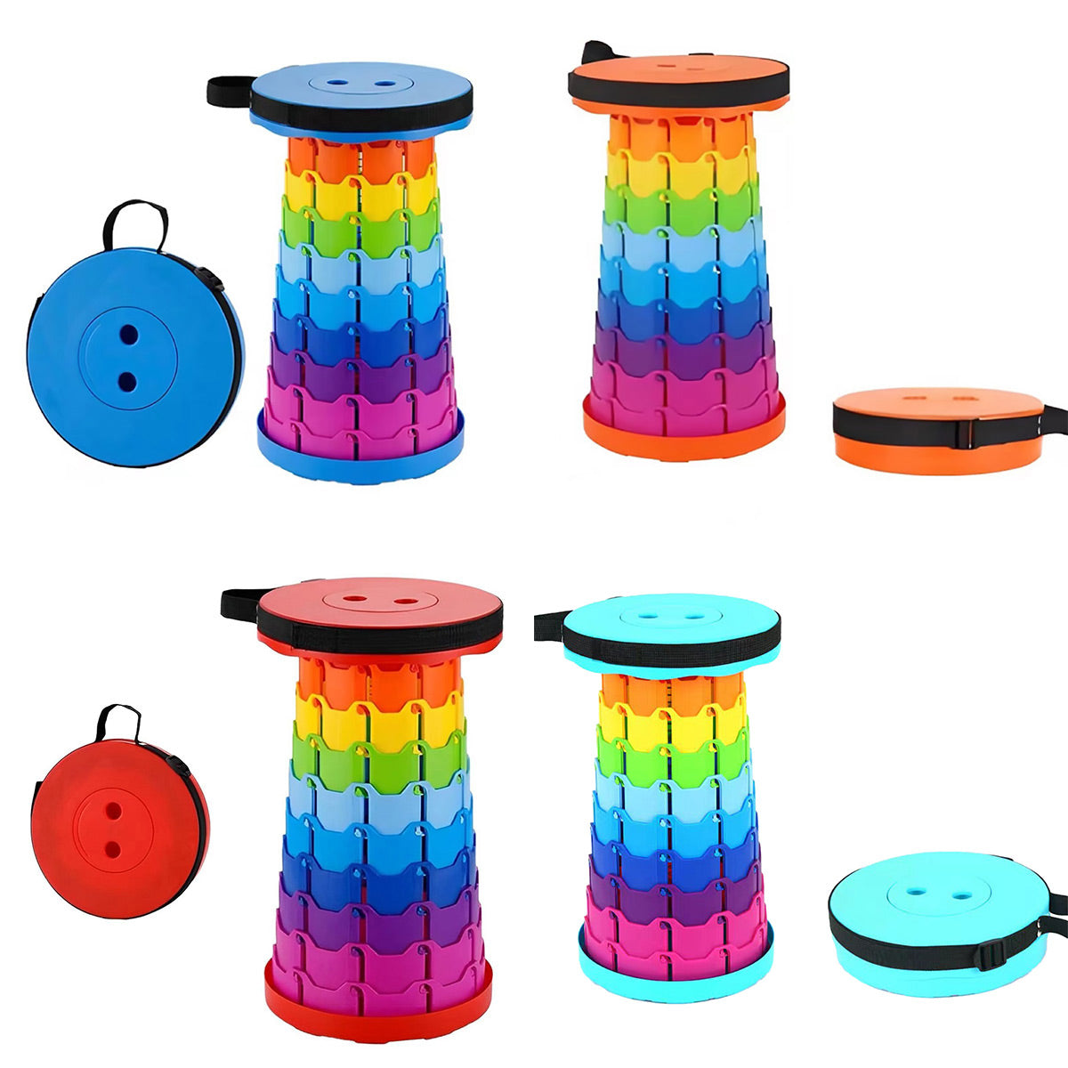 Rainbow Telescopic Folding Stool Thickened Travel Outdoor Seat for Camping - Blue