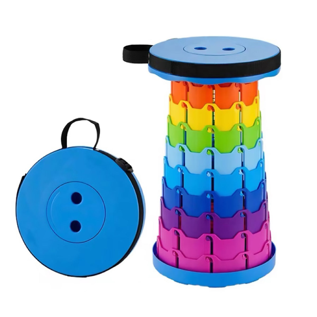 Rainbow Telescopic Folding Stool Thickened Travel Outdoor Seat for Camping - Blue