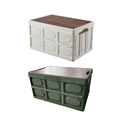 Folding Camping Storage Box Outdoor Stackable Container with Lid Home Organizer - White