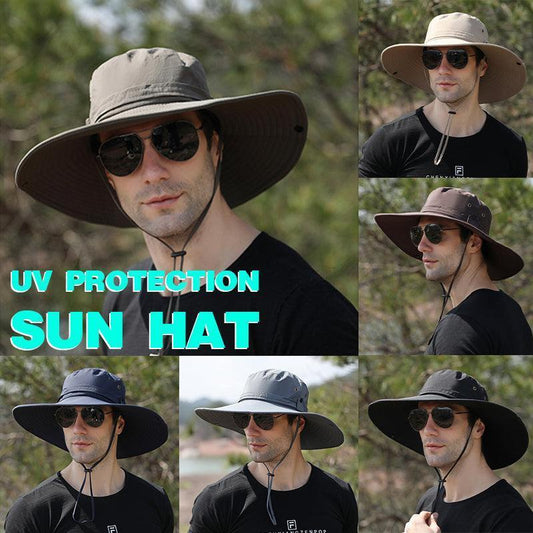 Outdoor Uv Protection Sun Hat Wide Brim Cap Quick-Drying Hat For Fishing Hiking - Navy