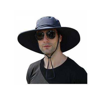 Outdoor Uv Protection Sun Hat Wide Brim Cap Quick-Drying Hat For Fishing Hiking - Navy