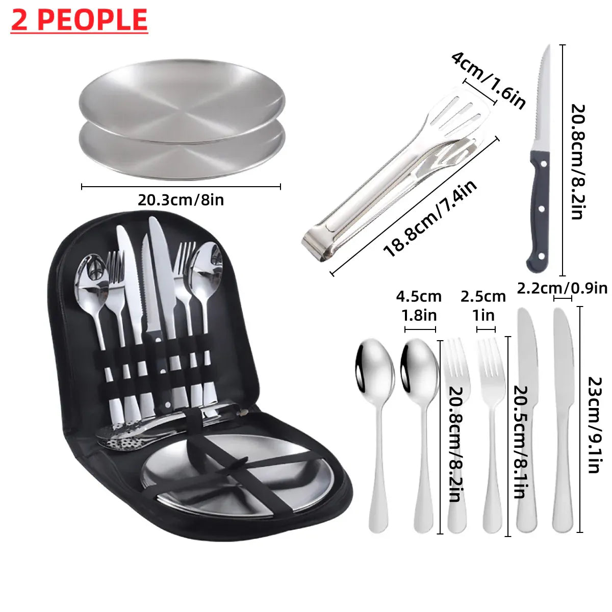 10 Piece Camping Cutlery Set for 2 People - Black