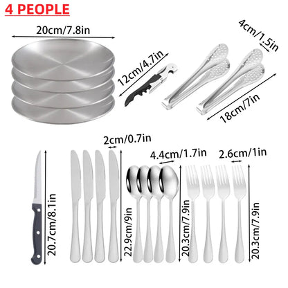 10 Piece Camping Cutlery Set for 2 People - Black