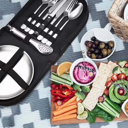 10 Piece Camping Cutlery Set for 2 People - Black