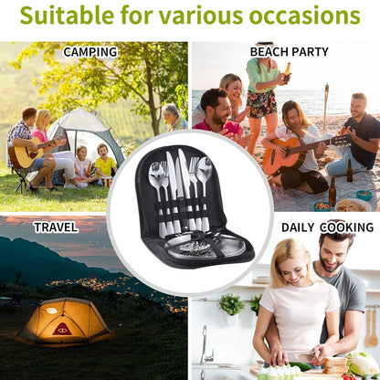 10 Piece Camping Cutlery Set for 2 People - Black