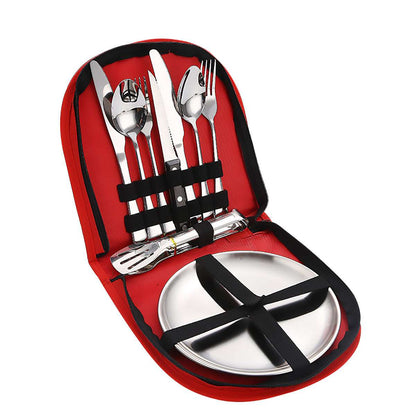 10PCS Camping Cutlery Set Outdoor Picnic Utensils Plates Spoons Forks Knives - Black-2 People