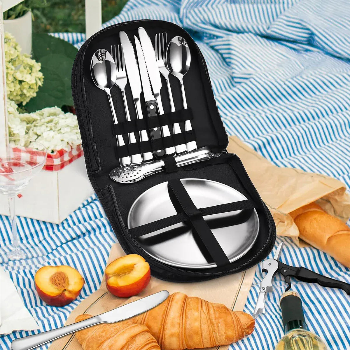 10 Piece Camping Cutlery Set for 2 People - Red