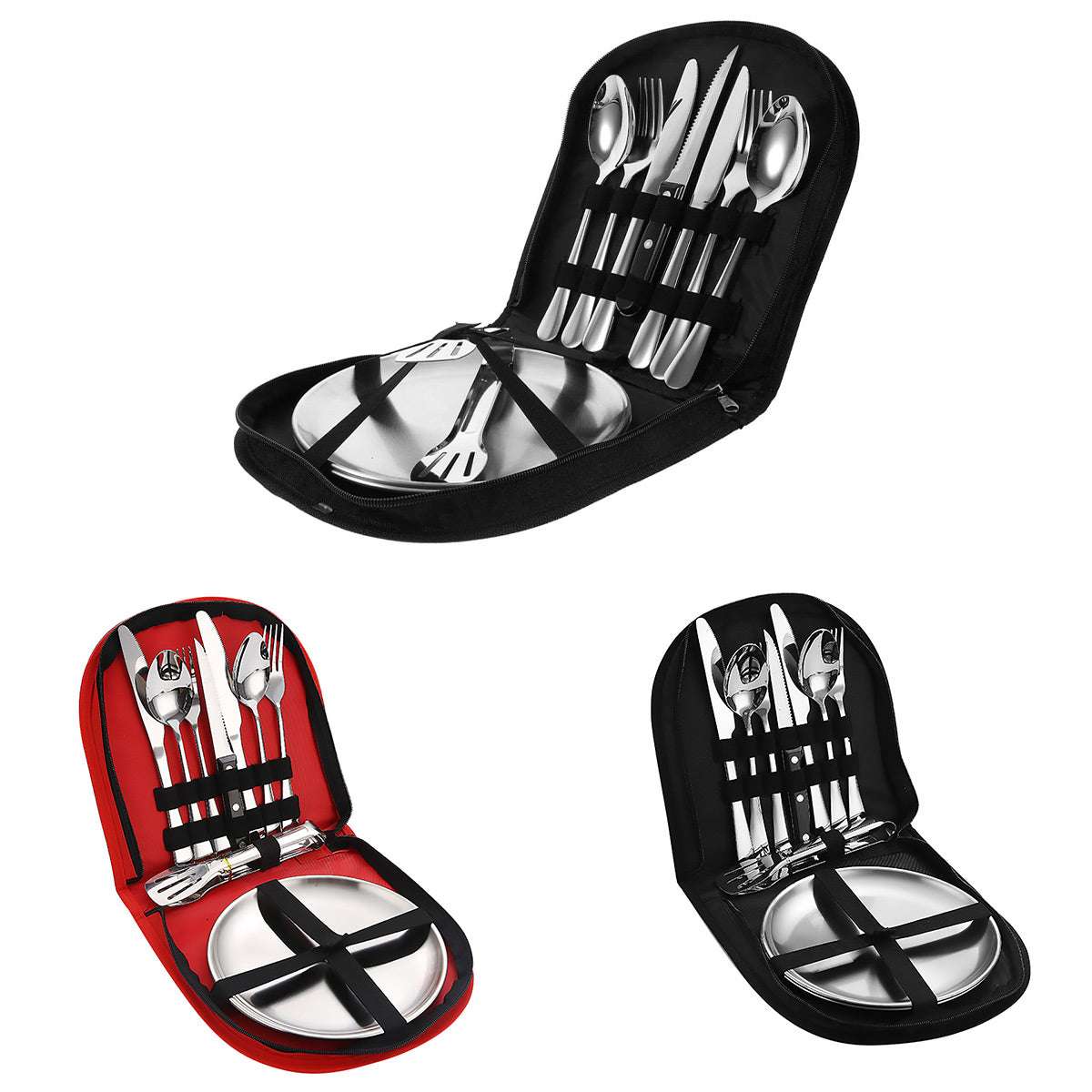 10PCS Camping Cutlery Set Outdoor Picnic Utensils Plates Spoons Forks Knives - Red-2 People