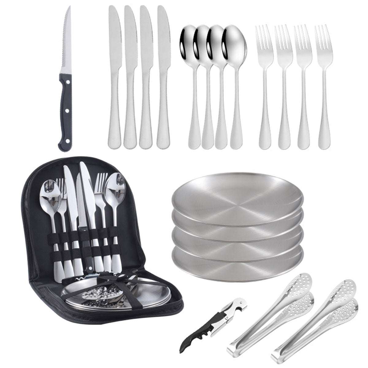 10PCS Camping Cutlery Set Outdoor Picnic Utensils Plates Spoons Forks Knives - Red-2 People