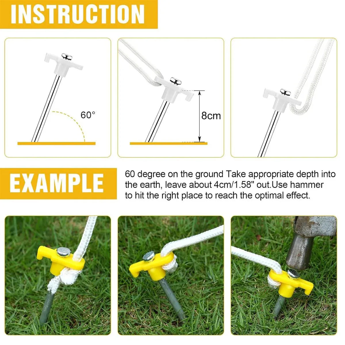 9 Pack Carbon Steel Tent Pegs M8 x 200mm