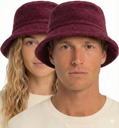 100% Cotton Terry Towelling Bucket Hat Daggy Fishing Camping Lad Cap in Burgundy - XXL