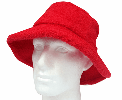 100% Cotton Terry Towelling Bucket Hat Daggy Fishing Camping Lad Cap in Red - Medium
