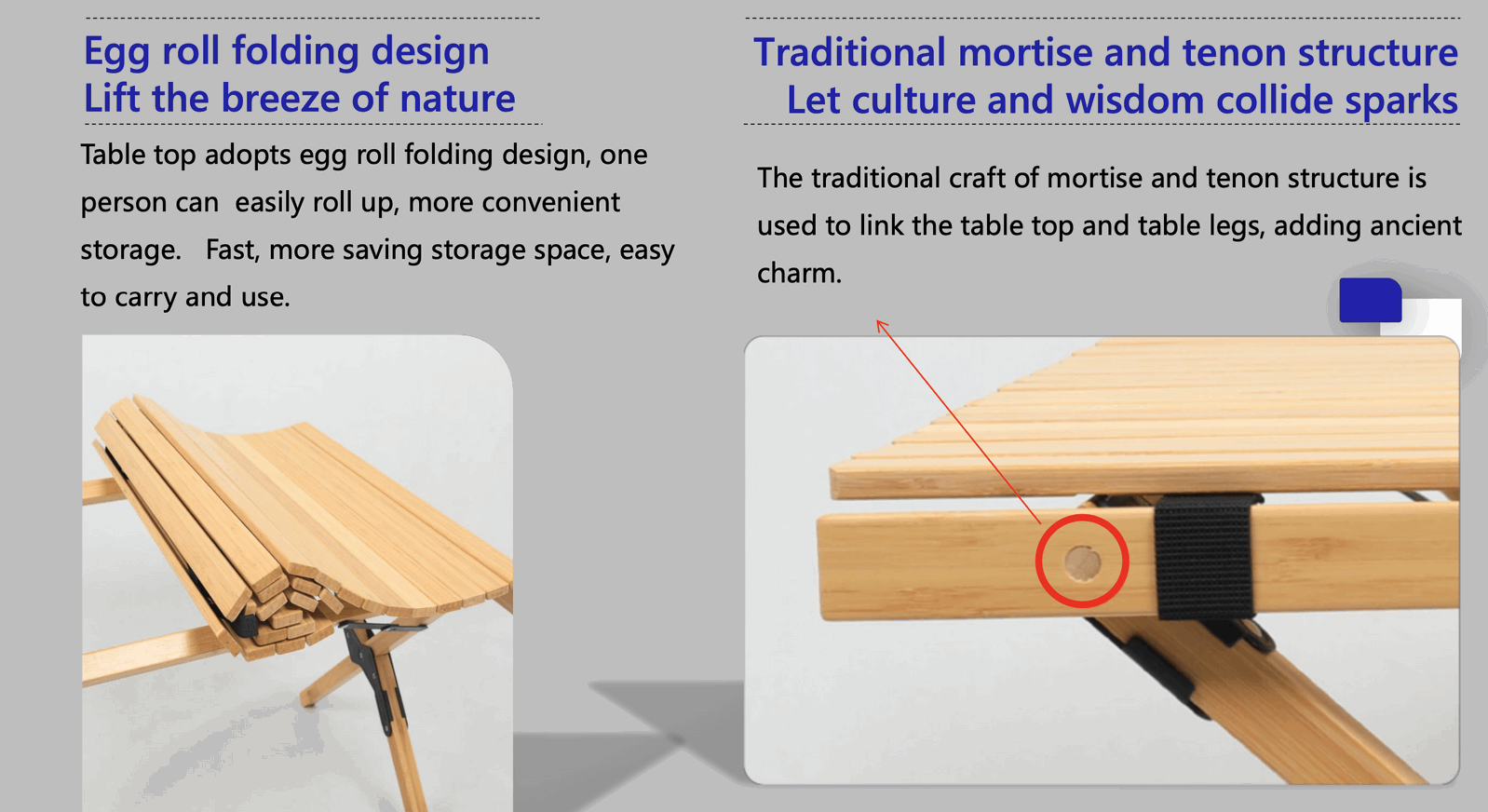 Folding Camping Table Bamboo Roll Up Portable Outdoor Picnic BBQ Desk Beach