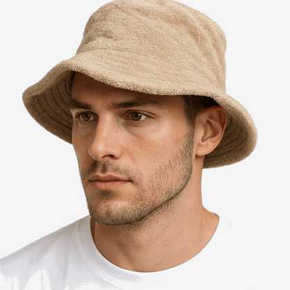 Stingy Brim Terry Towelling Bucket Hat Daggy Fishing Camping Lad Cap 100% COTTON - Beige - L/XL