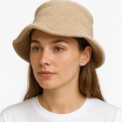 Stingy Brim Terry Towelling Bucket Hat Daggy Fishing Camping Lad Cap 100% COTTON - Beige - L/XL
