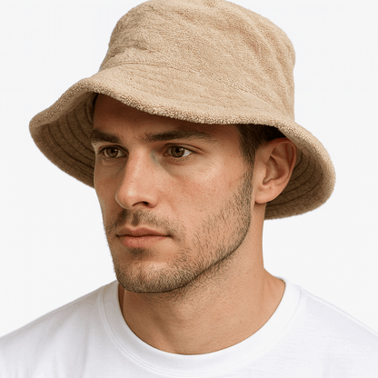 Stingy Brim Terry Towelling Bucket Hat Daggy Fishing Camping Lad Cap 100% COTTON - Beige - S/M