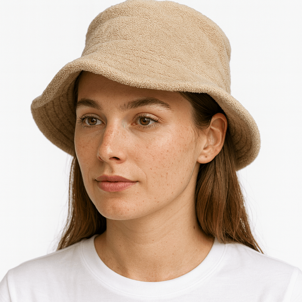 Stingy Brim Terry Towelling Bucket Hat Daggy Fishing Camping Lad Cap 100% COTTON - Beige - S/M