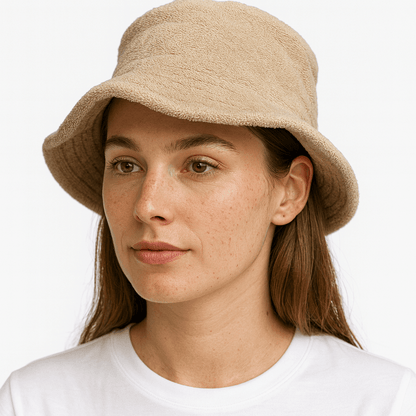 Stingy Brim Terry Towelling Bucket Hat Daggy Fishing Camping Lad Cap 100% COTTON - Beige - S/M