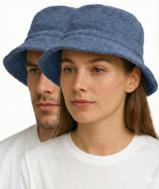 Stingy Brim Terry Towelling Bucket Hat Daggy Fishing Camping Lad Cap 100% COTTON - Blue - L/XL